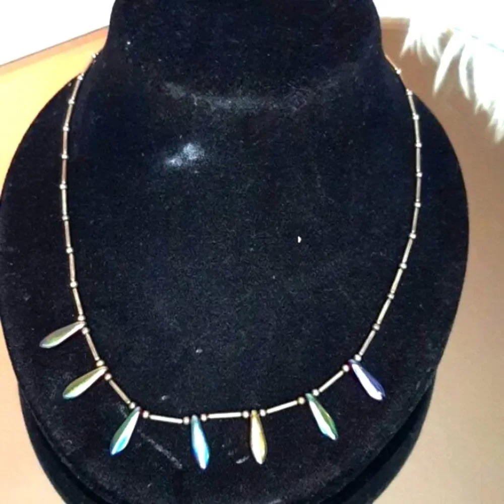 Liquid SilverTear Drop Ruby Red & Blue Reversible Necklace 20 Inch 2 Available